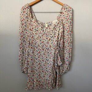 Reformation Mini Dress Womens 2 Cream Floral Smocked Ruffle Cottagecore Boho